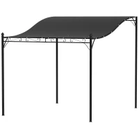 Outsunny Pergola 3 x 2,5 m, montowana na ścianie, wodoodporna altana ogrodowa, metalowy stelaż, otwory drenażowe, dach zacieniający, ciemnoszara(m-10)