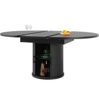 Extendable Dining Table with Curved Sliding Doors and 2 Shelves, Space-Saving Kichen Table for 6 People, 118L x 118W x 76H cm, Black(m-2)