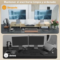 HOMCOM Elevador Monitor Ángulo y Longitud Ajustable con 2 Cajones para Portátil Computadora PC 60-116x22x12 cm Roble(m-5)