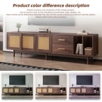 Stylish TV Stand Cabinet with Rattan Sliding Doors & 2 Drawers, Sturdy Media Console with Ample Storage, 190L x 40W x 52H cm, Wood(m-5)