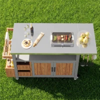 Weatherproof Serving Trolley with Extendable Side Shelf, Outdoor Side Table for Garden Parties, 100-138L x 47W x 92H cm, Natural(m-8)