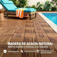 Outsunny Set de 10 Piezas Baldosas de Exterior de Madera 31x31 cm 0,91 m² Suelo de Jardín Exterior Antideslizantes Marrón Oscuro(m-4)