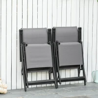 Outsunny Set of 2 Outdoor Sun Lounger 10-Position Adjustable Texteline Folding Reclining Chairs with Footrest for Patio Garden, Grey(m-12)