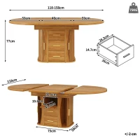 Extendable Dining Table with 3-Tier Hidden Storage and Sliding Rail, Round Kitchen Table for 6 People, 118-158L x 118W x 77H cm, Walnut(m-3)
