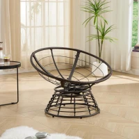 Poltrona Papasan, girevole a 360°, cuscino spesso, struttura in acciaio, 92x92x67 cm, Beige(m-7)