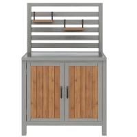 Weatherproof Garden Cabinet with Stainless‑Steel Worktop, Versatile Grilling Station for Patio and Balcony, 80L x 51W x 148.5H cm, Natural(m-2)