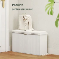 HOMCOM Bancă Scarpieră cu Raft Intern, din Lemn și Țesătură cu Efect de In, 80x26x47.5 cm, Alb și Bej(m-7)