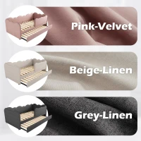 Upholstered Daybed with Pull-Out Trundle & Removable Front Rail, Space-Saving Sofa Bed for Compact Flats, 197L x 99W x 70H cm, Grey(m-6)