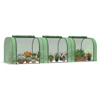 Outsunny Mini Serre de Jardin Serre à tomates 3L x 1l x 0,8H m Acier PE Haute densité 140 g/m² Anti-UV 3 fenêtres Vert(m-1)
