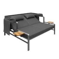 Convertible Garden Lounge Set with Double Reclining Lounger, Outdoor Rattan Sofa Set with Adjustable Backrest, 128L x 117W x 40H cm, Gray(m-13)