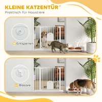 PawHut Absperrgitter für Haustiere, verstellbar, mit kleiner Tür, Stahl, Kunststoff, Weiß(m-6)