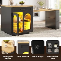 Extendable Kitchen Island with App-Controlled RGB LED Lighting, Versatile Cabinet for Dining or Preparation, 126-196L x 59W x 94H cm, Black(m-4)