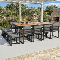 Modern 14-Piece Garden Dining Set with Stackable Chairs, Outdoor Patio Furniture Set with Sturdy Metal Frame, 113L x 113W x 76H cm, Gray(m-1)