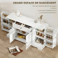 HOMCOM Buffet cuisine, meuble de rangement avec tiroir, 4 portes à fermeture douce, racks-porte et étagères réglables, blanc(m-4)