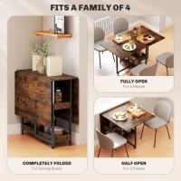 HOMCOM Industrial Folding Dining Table, Drop Leaf Table with Open Compartments for Small Spaces, Kitchen, Dining Room, Rustic Brown(m-4)