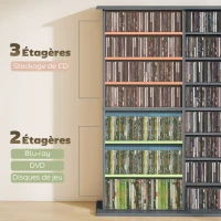 HOMCOM CD- und DVD-Aufbewahrung mit 16 Fächern und 12 verstellbaren Einlegeböden, max. Kapazität 720 CD/396 DVD und Blu-ray, grau(m-4)