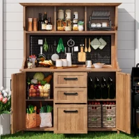 Freestanding Outdoor Cupboard with Drawers, Pegboard and Shelves, Sturdy Storage Cabinet for Kitchen, 120L x 50W x 185H cm, Natural(m-8)
