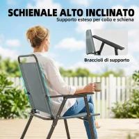 Outsunny Set di 2 Sedie Pieghevoli da Giardino con Braccioli e Seduta in Rete, Grigio(m-6)