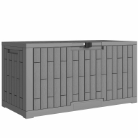 Outsunny Coffre de Rangement Extérieur 379 L Verrouillable avec Vérin à Gaz, Aspect Bois, 122,5x56x62cm, Gris