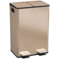 HOMCOM Coș de bucătărie 2 compartimente de 2 x 28 l, oțel inoxidabil, capac cu închidere silențioasă, 45,8x36x67,6cm, auriu(m-7)