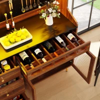 Stylish Highboard with LED Lighting & App Control, Freestanding Storage Cabinet with Adjustable Shelves, 145L x 39W x 171H cm, Walnut(m-8)