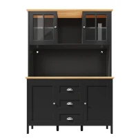 Tall Sideboard with 4 Doors, 3 Drawers and Open Shelf, Versatile Storage Cabinet for Kitchen & Living Area, 120L x 40W x 179H cm, Black(m-2)
