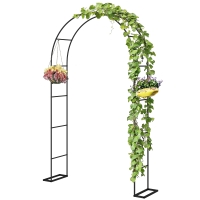 Outsunny Arche de Jardin avec 2 Bases pour Plantes Grimpantes Rosiers Vignes, Arche de Mariage, 145x39x237cm, Noir