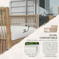 Outsunny Juego de 4 Piezas Muebles de Terraza con 1 Sofá de 2 Plazas 2 Sillones y 1 Mesa de Centro con Encimera de Cristal Beige(m-4)