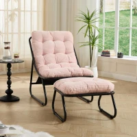 Poltrona lounge da esterno con pouf, cuscino imbottito, tessuto sling, struttura in acciaio, Rosa(m-4)