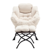 Lounge-Sessel mit Hocker, Armlehnen und einer Seitentasche, Flanellbezug, 69,9 x 64,0 x 95,0 cm, Weiß