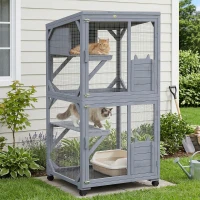 PawHut Movable Outdoor Catio with Resting Box, 3 Jumping Platforms, Waterproof Asphalt Roof for Outdoor Indoor(m-2)