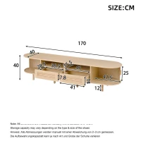 Modern TV Stand with 2 Drawers, 2 Sliding Doors & 8 Solid Wood Legs, Versatile Cabinet with Rounded Corners, 170L x 40W x 40H cm, Oak(m-3)