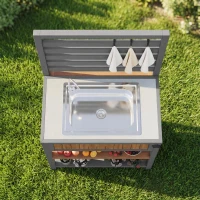 Weatherproof Garden Cabinet with Large Work Surface, Outdoor Kitchen Sideboard with Adjustable Shelves, 80L x 51W x 148.5H cm, Natural(m-8)