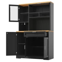 Tall Display Cabinet with USB-Powered App-Controlled LED Lighting, Modern Sideboard for Kitchen, Living Areas, 104L x 40W x 180H cm, Black(m-10)