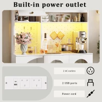 Tall Kitchen Cabinet with Built‑In Power Outlets & 2 USB Ports, Modern Sideboard with App-Controlled LED, 120L x 40W x 176H cm, White(m-6)