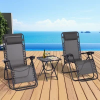 Outsunny Lot de 2 chaises Longues Pliables zéro de gravité Dossier inclinable Table d'appoint Acier Gris(m-10)