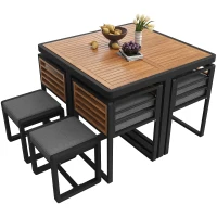 Modern 7-Piece Garden Dining Set with Stackable Chairs, Outdoor Patio Furniture Set with Sturdy Metal Frame, 113L x 113W x 76H cm, Gray(m-12)