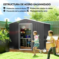 Outsunny Cobertizo de Jardín Exterior 3,6 m² 236x171x191 cm con Puertas Correderas y Ranuras de Ventilación Gris Oscuro(m-4)