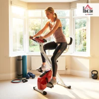HOMCOM Foldable Exercise Bike, Indoor Fitness Bicycle Trainer with 8-level Magnetic Resistance and LCD Monitor, Red(m-2)