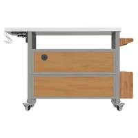 Weatherproof Serving Trolley with Extendable Side Shelf, Outdoor Side Table for Garden Parties, 100-138L x 47W x 92H cm, Natural(m-12)