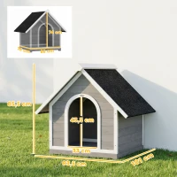 PawHut Niche pour Chien Extérieur Maison pour Chien Corps Entièrement Ouvrant pour Nettoyage Facile 84x101x86 cm Gris et Blanc(m-3)