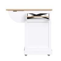 Mobile Kitchen Island with Drop-Leaf Table and Multi-Tier Snack Shelves, Serving Cart with App-Controlled LED, 120L x 72W x 98H cm, White(m-13)