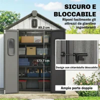 Outsunny Capanno Giardino 160L x 98P x 217A cm, Plastica, Doppie Porte Bloccabili, Grigio(m-8)