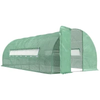 Outsunny Large Polytunnel Walk In Greenhouse, Plant Gardening Tunnel Green House with Metal Hinged Door, Galvanised Steel Frame & Mesh Windows, Green (3 x 6 m)(m-1)