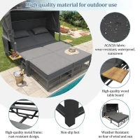 Convertible Garden Lounge Set with Double Reclining Lounger, Outdoor Rattan Sofa Set with Adjustable Backrest, 128L x 117W x 40H cm, Gray(m-4)