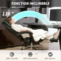 HOMCOM Fauteuil de bureau massant et chauffant chaise de bureau avec hauteur réglable dossier inclinable 67x72x111-119cm noir(m-7)