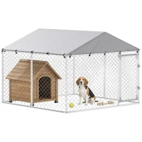 PawHut Recinto para Cães de Exterior em Aço Galvanizado com Teto em PE, Anti-UV, Impermeável, Dupla Fechadura, Prata(m-6)