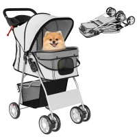 PawHut Passeggino per Cani Pieghevole con Catarifrangenti, Ruote Girevoli, Freni e Cuscino Lavabile, Grigio(m-11)