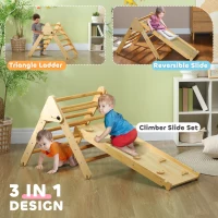 AIYAPLAY Toddler Climbing Frame, Wooden Climbing Frame Indoor for Kids with Ramp, 2 in 1 Pikler Triangle Set Baby Gym for 18-48 Months, Natural Wood Finish(m-4)