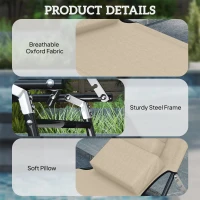 Outsunny Folding Sun Lounger with Face Hole, 4-Position Adjustable Backrest Garden Recliner Chair Sunbed, Outdoor Lounge Chair with 600 D Oxford Cloth Seat, Pillow for Beach, Beige(m-6)